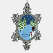 Winterurlaubspenguin und Snowman Kid Schneeflocken Zinn-Ornament (Links)