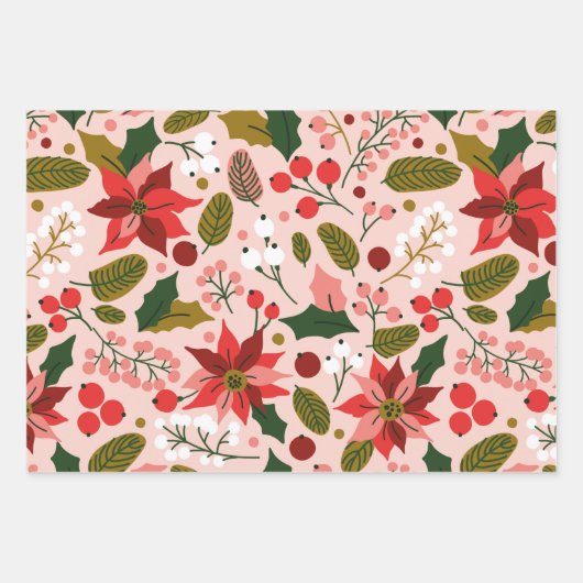 Winterurlaubsverpackungspapier Poinsettia Geschenkpapier Set (Vorderseite 3)