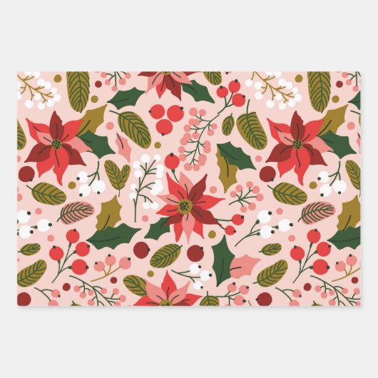 Winterurlaubsverpackungspapier Poinsettia Geschenkpapier Set (Vorderseite 2)
