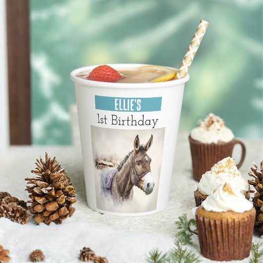 Wintervibes Donkey - 1. Geburtstag - Pappbecher