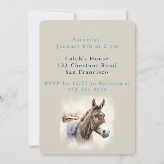 Wintervibes Donkey - Einladungskarte zum Geburtsta Einladung (Rückseite)
