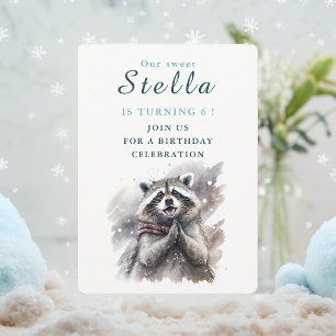 Wintervibes Raccoon - Einladungskarte zum Geburtst Einladung