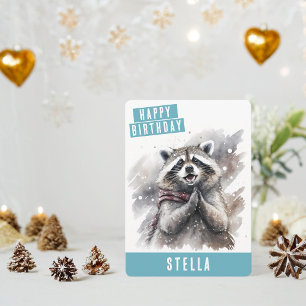 Wintervibes Raccoon Geburtstagskarte Feiertagskarte