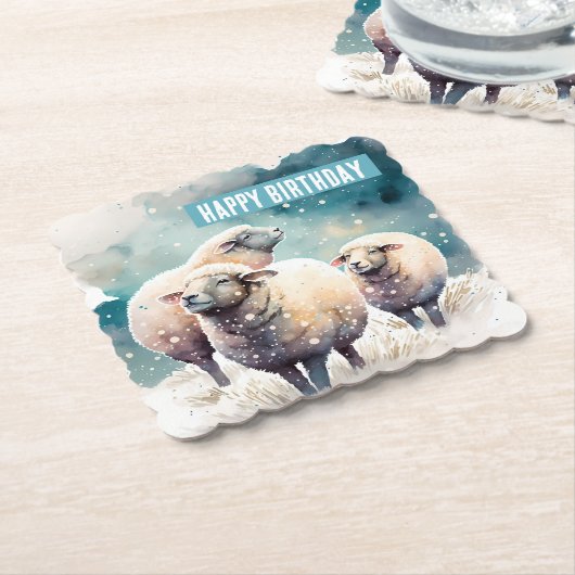 Wintervibes Sheep - Geburtstagsparty - Untersetzer (angewinkelt)