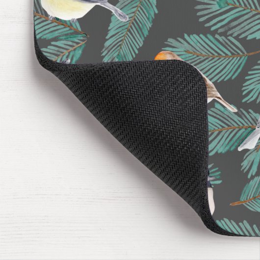 Wintervögel auf Branchen Mousepad (Ecke)