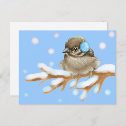 Wintervogel auf der Schneebrücke Postkarte (Vorne/Hinten)