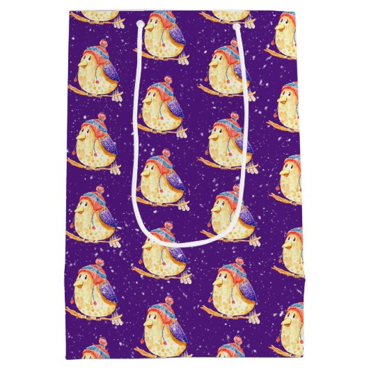 Wintervogel auf Lila Mittlere Geschenktüte (Rückseite)