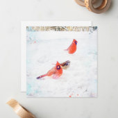 Wintervögel aus einem Fenster Mitteilungskarte (Vorderseite/Rückseite Beispiel)