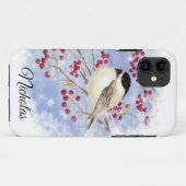 Wintervogel durch Schneefenster. Weihnachtsszene Case-Mate iPhone Hülle (Rückseite (Horizontal))
