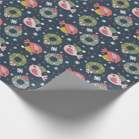 Wintervogel im Strick - Cap Holiday-Geschenkwrake Geschenkpapier (Ecke)