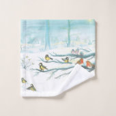 Wintervögel in einem verschneiten Wald Badhandtuch Set (Waschlappen)