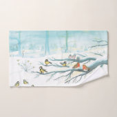 Wintervögel in einem verschneiten Wald Badhandtuch Set (Handtuch)