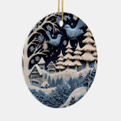 Wintervögel in Waldschmuck Keramik Ornament (Rechts)