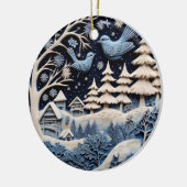 Wintervögel in Waldschmuck Keramik Ornament (Links)