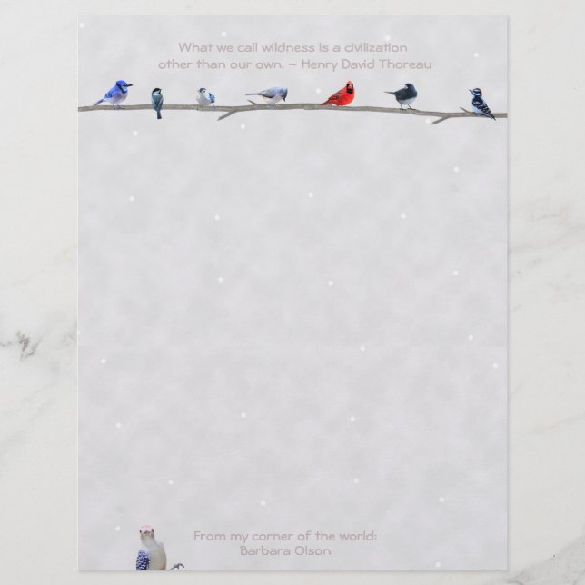 Wintervögel-LetterHead Thoreau Zitat: Briefbogen (Vorderseite)