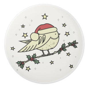 Wintervogel mit dem Hut des Weihnachtsmanns Keramikknauf