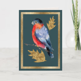Wintervogel mit Golden Holly Blätter Card Karte