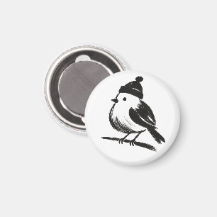 Wintervogel mit Mütze – Tuschepinsel-Minimalismus Magnet