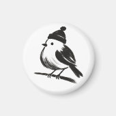 Wintervogel mit Mütze – Tuschepinsel-Minimalismus Magnet (Vorne)