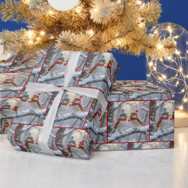 Wintervögel mit rotem Herzen Geschenkpapier