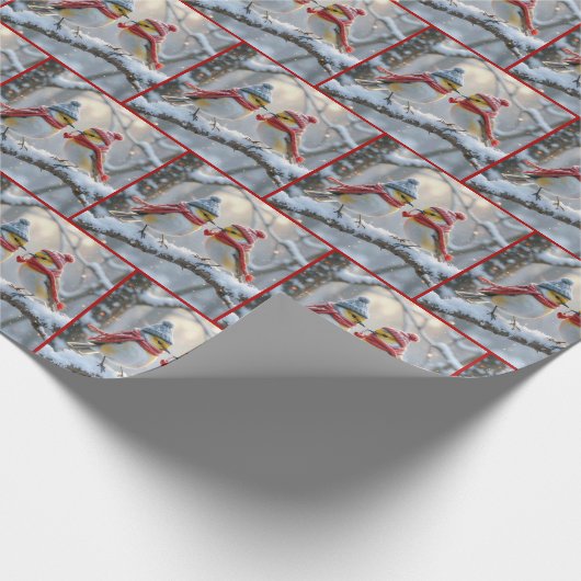 Wintervögel mit rotem Herzen Geschenkpapier (Ecke)