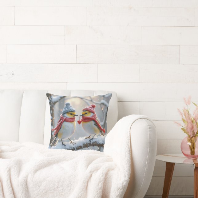 Wintervögel mit rotem Herzen Kissen (Liege)