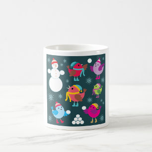 Wintervögel mit Schnee spielen mit Schneemann Kaffeetasse
