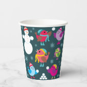 Wintervögel mit Schnee spielen mit Schneemann Pappbecher (Vorderseite)