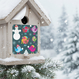 Wintervögel mit Schnee spielen mit Schneemann Quadratischer Aufkleber