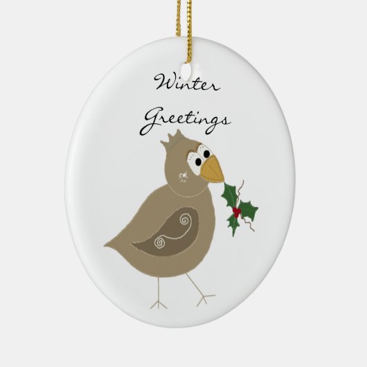 Wintervogel mit Sprig von Holly Keramik Ornament (Rechts)