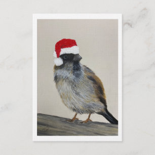 Wintervogel mit Weihnachtsmannmütze - Originalkuns Einladung