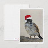 Wintervogel mit Weihnachtsmannmütze - Originalkuns Einladung (Vorne/Hinten)