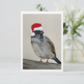 Wintervogel mit Weihnachtsmannmütze - Originalkuns Einladung (Stehend Vorderseite)