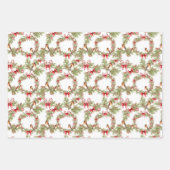 Wintervögel Rote Poinsettia Kranz und Ribbons Geschenkpapier Set (Vorderseite 3)
