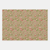 Wintervögel Rote Poinsettia Kranz und Ribbons Geschenkpapier Set (Vorderseite 2)