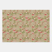 Wintervögel Rote Poinsettia Kranz und Ribbons Geschenkpapier Set (Vorderseite)