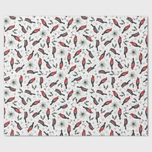 Wintervögel Roter Kardinal, Kiefer und Berries Geschenkpapier (Flach)