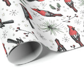 Wintervögel Roter Kardinal, Kiefer und Berries Geschenkpapier (Rolleneckpunkt)