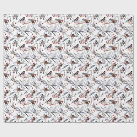 Wintervögel und Berries Geschenkpapier (Flach)