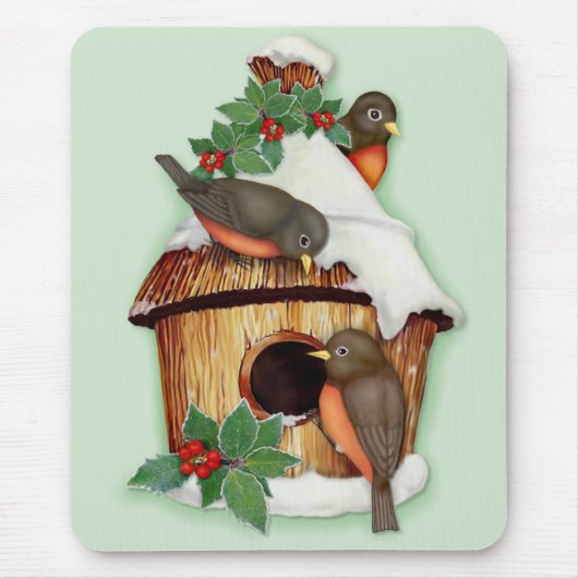 Wintervögel und Birdhouse Mousepad (Vorne)