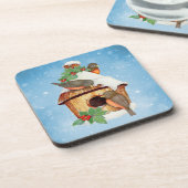 Wintervögel und Birdhouse Untersetzer (Linke Seite)