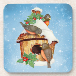 Wintervögel und Birdhouse Untersetzer