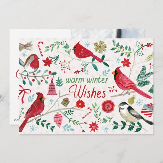 Wintervögel - warme Wünsche Feiertagskarte (Vorne/Hinten)