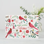 Wintervögel - warme Wünsche Feiertagskarte (Stehend Vorderseite)