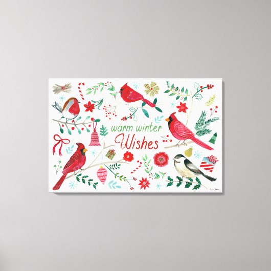 Wintervögel - warme Wünsche Leinwanddruck (Vorderseite)