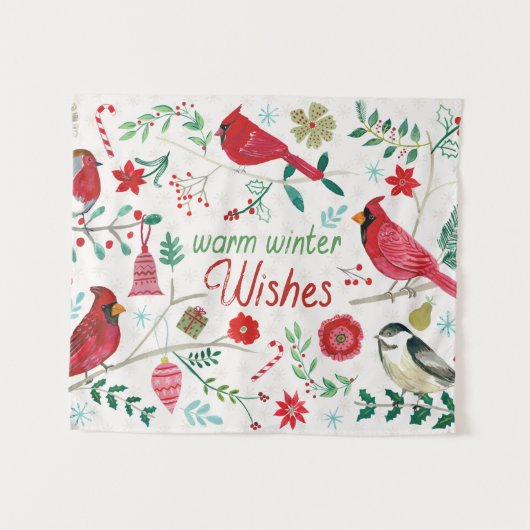 Wintervögel - warme Wünsche Wandteppich (Vorderseite (Horizontal))