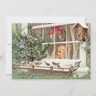 Wintervögel Weihnachtsbaum Vintage Feiertage Natur Feiertagskarte