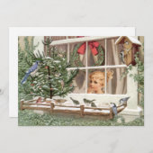 Wintervögel Weihnachtsbaum Vintage Urlaubssaison N Feiertagskarte (Vorne/Hinten)