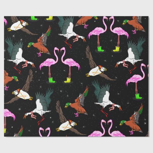 Wintervogelmuster Geschenkpapier (Flach)
