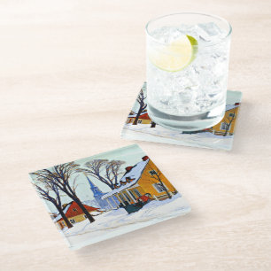 Wintervormittag, schöne Kunst von Clarence Gagnon Glasuntersetzer